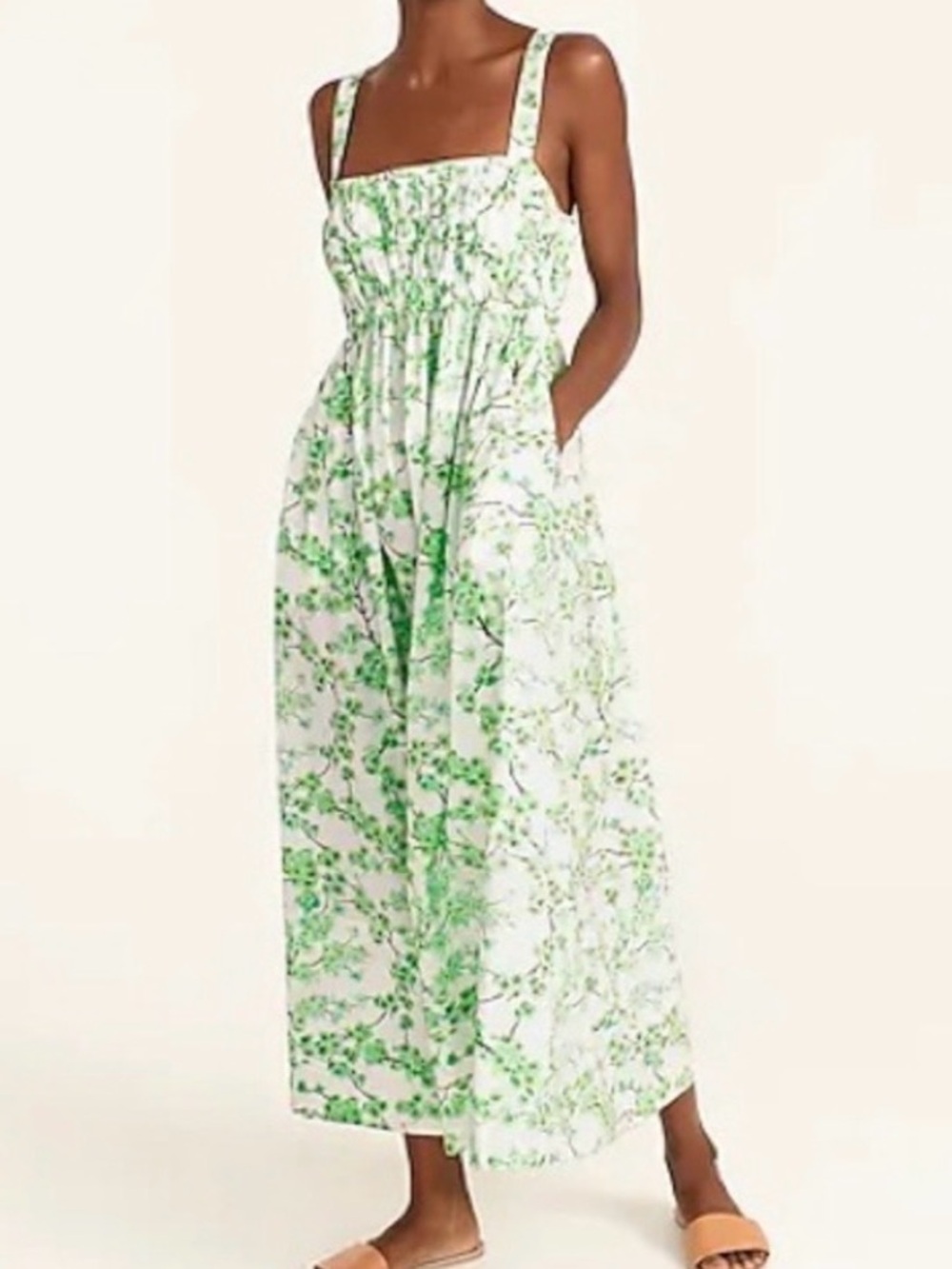 J.‎ Crew Green Floral Cherry Midi Maxi Dress Size 12 Babydoll Boho Whimsical